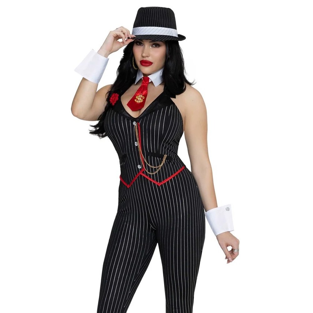 Leg Avenue - Lady Mobster Catsuit Kostuum - Zwart